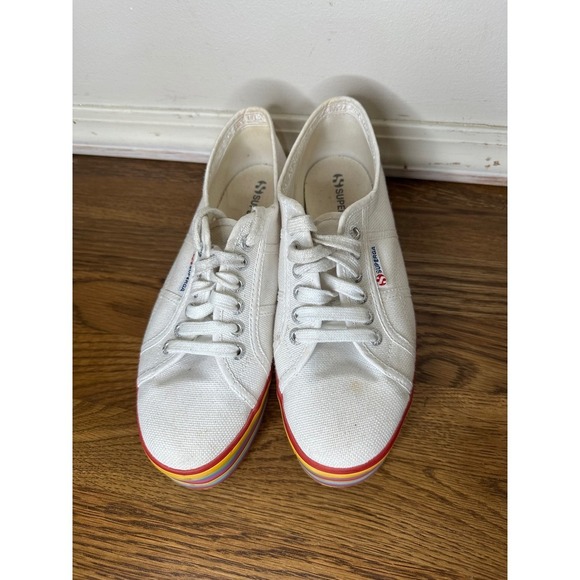 Superga White Canvas Rainbow Platform Sneakers Women's US 7.5 EU 40 - Picture 5 of 9